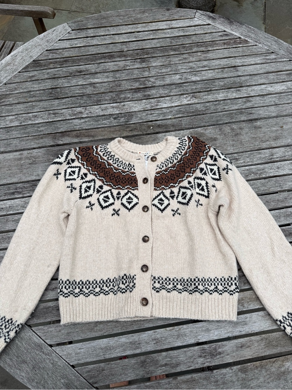 Marine Layer Women’s Ava Fair Isle Button-Up Cardigan - Beige, Brown, Black - Picture 3 of 3